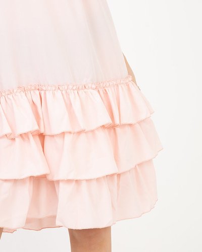 Dunkelrosa Damenkleid mit Trägern mit Rüschen - Kleidung