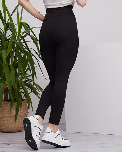 Schwarze gerippte Damen-Leggings mit rosa Aufschriften - Kleidung