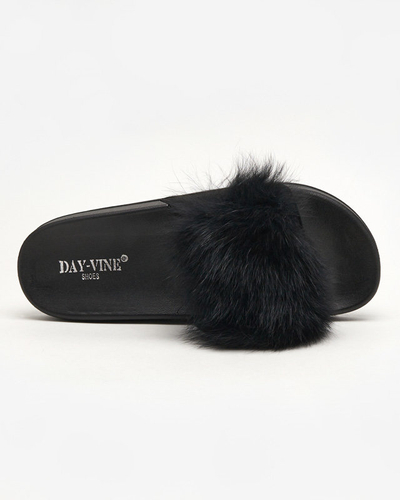 OUTLET Schwarze Hausschuhe mit Fell Nate - Schuhe