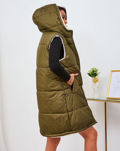 Royalfashion Зелено-кремовий довгий двосторонній жіночий жилет