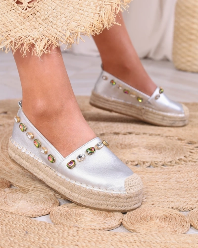 Silberne Damen-Espadrilles mit Kristallen Ziennie - Schuhe