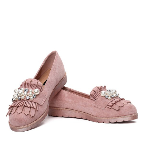 Różowe mokasyny z frędzlami Nancy- Obuwie