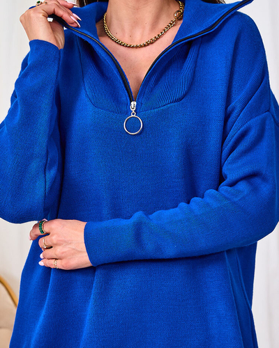 Royalfashion Dunkelbrauner Damenpullover mit aufgeknöpftem Rollkragen