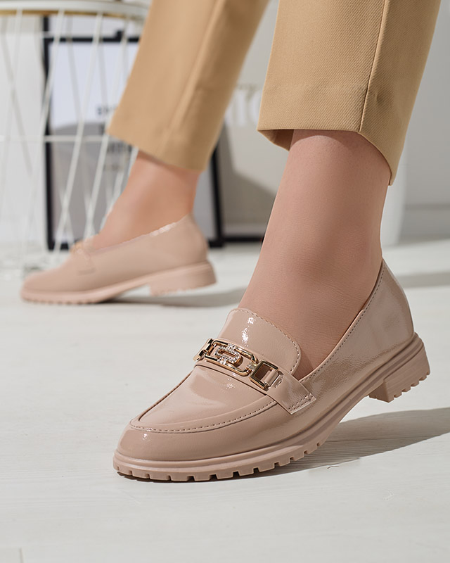 Lackierte Damenmokassins mit Ornament in Beige Horiff- Footwear