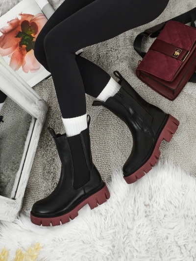 Höhere Damen Stiefeletten aus Öko-Leder mit farbiger Sohle Dorvella