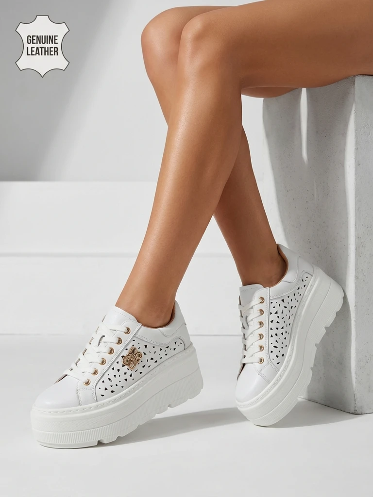 Ażurowe sportowe sneakersy damskie ze skóry naturalnej Atelle