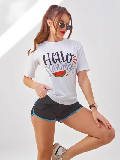 Royalfashion Damen-Sportset mit T-Shirt und Shorts Hallo Sommer