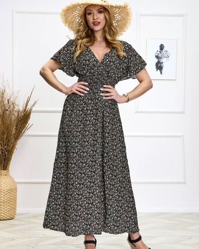 Florales schwarzes Damen Maxikleid Kleidung