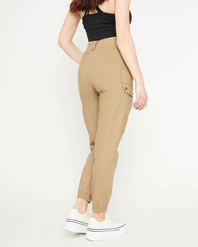 Beige Damen-Cargohose mit Bündchen - Bekleidung