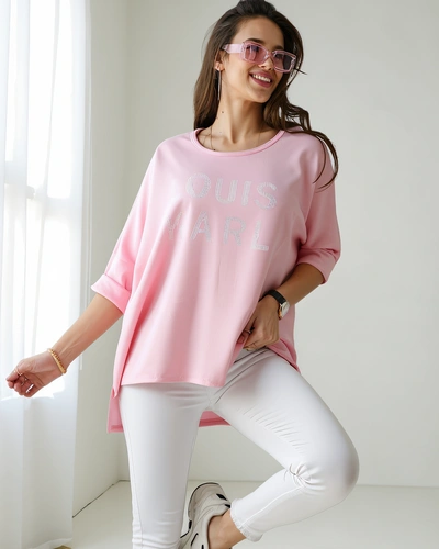 Royalfashion Damen Bluse aus Viskose mit Strassaufschrift