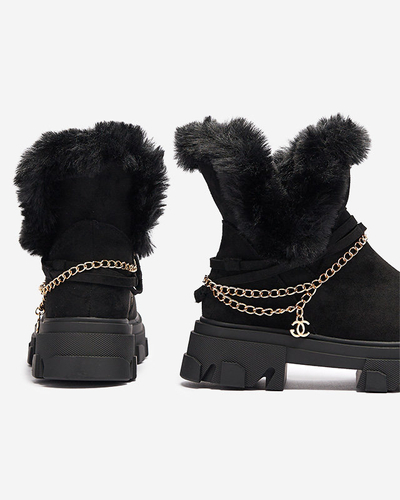 Schwarze Damenstiefel aus Öko-Wildleder mit Kette Videric - Footwear