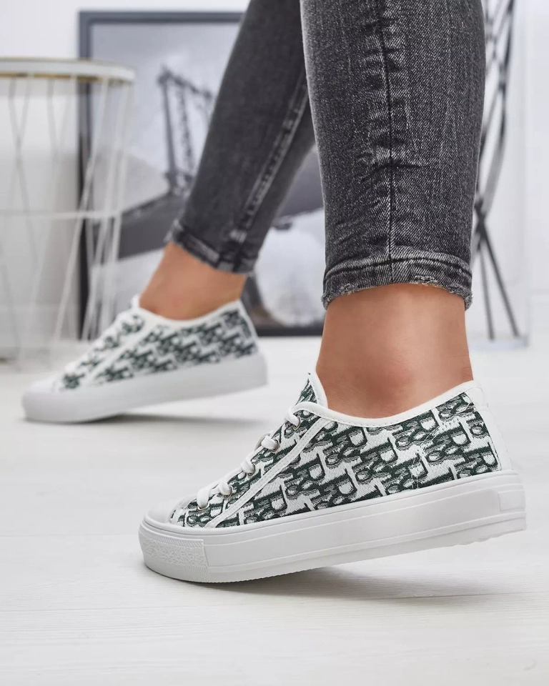 Weiße Damen-Sneaker mit grünem Aufdruck - Schuhe