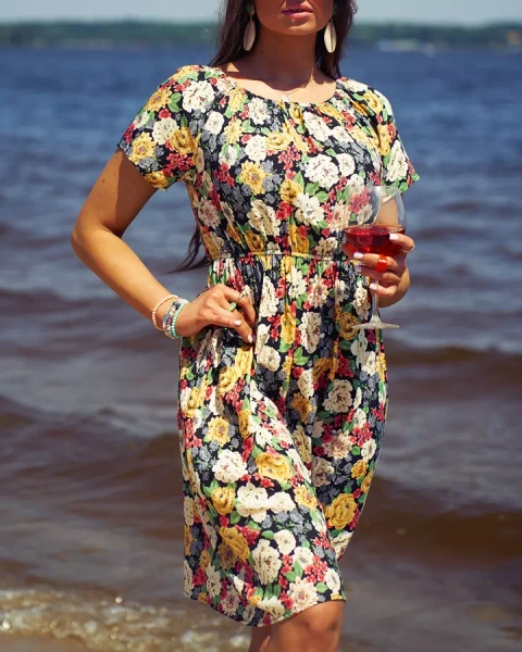 Royalfashion Damen florales Minikleid a'la hiszpanka in schwarz