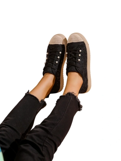 Royalfashion Damen Sneakers aus Spitze mit Pailletten Nille