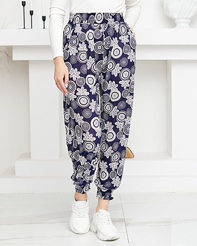 Marineblau-weiße Damenhose mit PLUS SIZE-Aufdruck - Kleidung