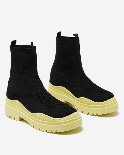 Schwarzer und gelber Damenstiefel mit flachem Absatz Seritis - Footwear
