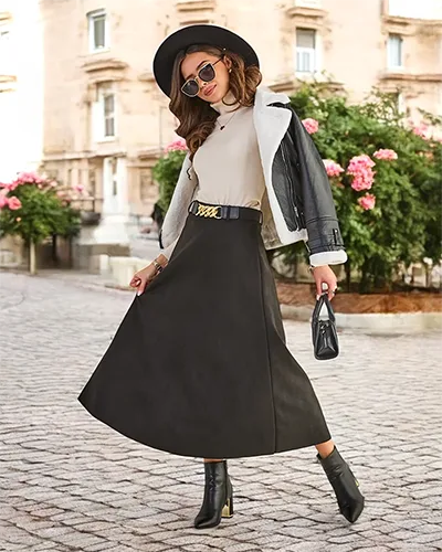 Royalfashion Damen-Midirock a la Wildleder