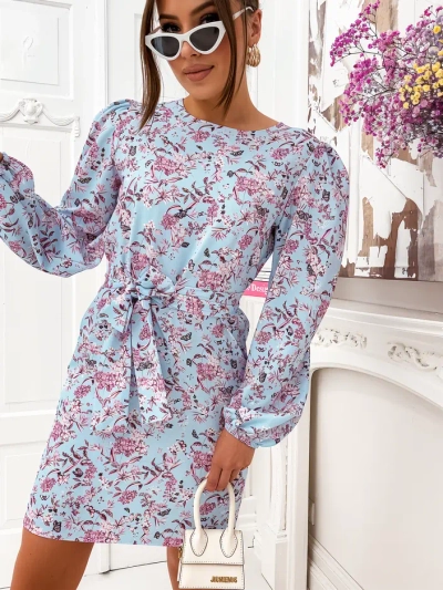 Royalfashion Blumenkleid für Damen mit Puffärmeln und Gürtel