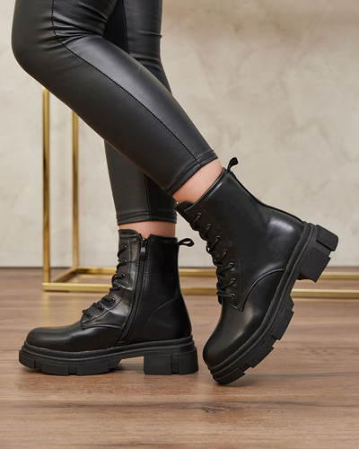 Royalfashion Eco Leder Damen Baggerstiefel in schwarz Stiifer