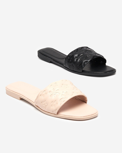 Beige Damenhausschuhe mit Mersyli-Prägung. Schuhe
