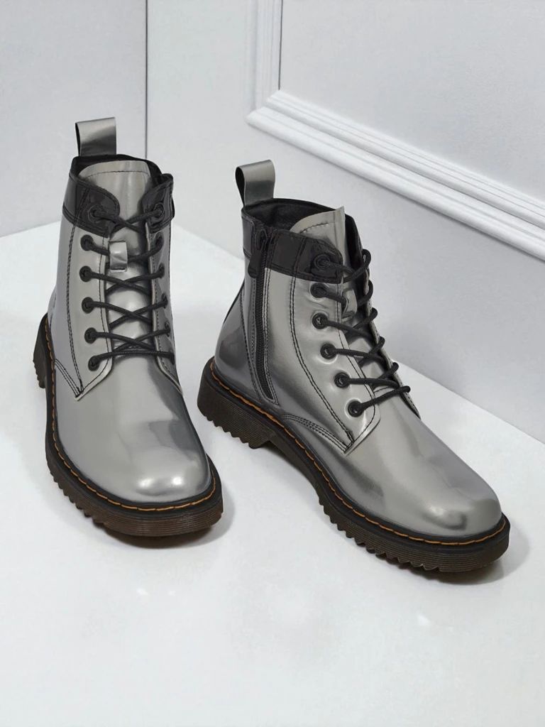 Damen Stiefeletten Silber Celestina Eco Lackleder mit Reißverschluss