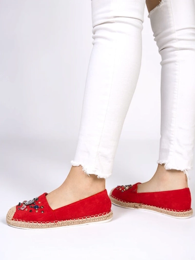 Rote Damen-Espadrilles aus Öko-Wildleder mit Zirkonia Mediros - Footwear