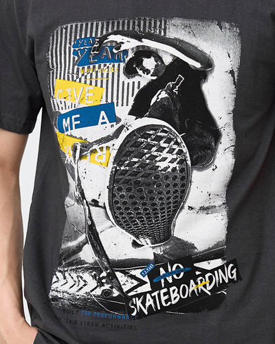 Темно-сіра бавовняна чоловіча футболка з барвистим принтом - Одяг