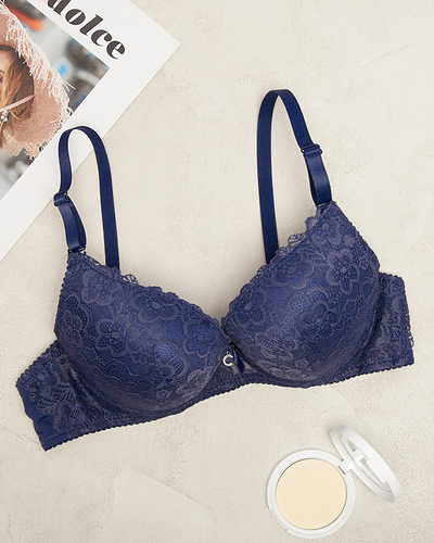 Marineblauer Damen-Spitzen-BH- Dessous