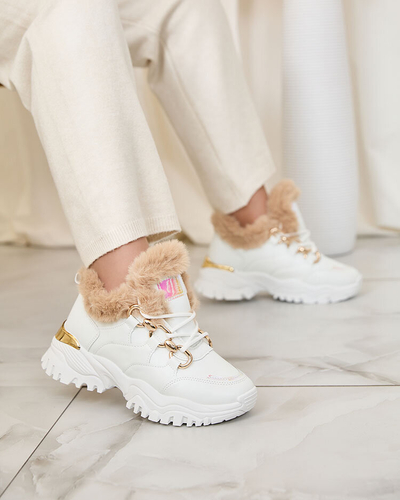 Royalfashion Weiße Damen-Sneaker mit Fell Wicallen
