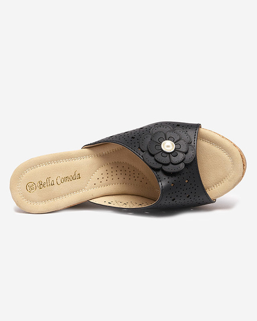 Чорні жіночі тапочки на танкетці Dombas- Shoes