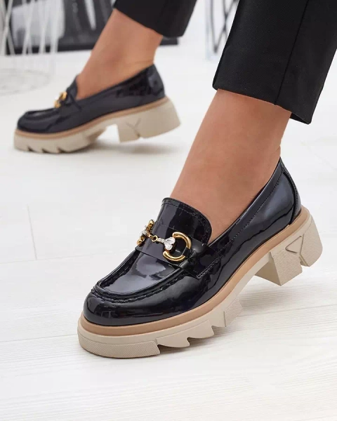 Schwarz lackierte Damenmokassins mit Kristallen Inriw - Footwear