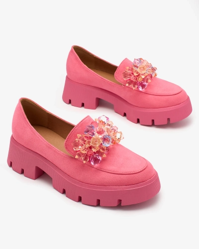 Мокасини жіночі OUTLET Royalfashion Fuchsia з різнокольоровими кристалами Crystal Glam