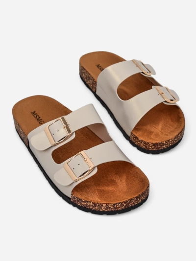 Damen Sandalen Royalfashion Aurelia gold – flache Pantoletten aus Öko-Leder (Größe 39)