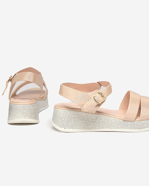 Коричнево-золоті жіночі босоніжки з голографічним ефектом Maveos - Взуття