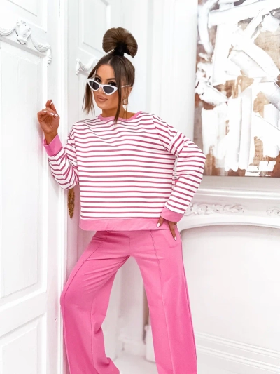 Royalfashion Damen Baumwollstreifen-Set mit weiten Hosen