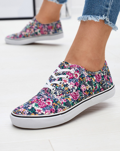 Marineblaue Damen-Sneaker mit Blumen Surfi - Footwear