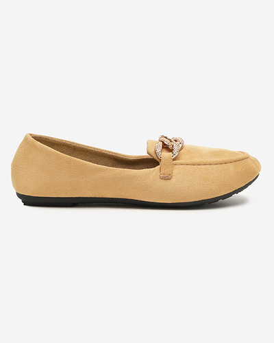 Hellbraune Öko-Wildleder-Loafer für Damen mit Kette Osylia - Schuhe