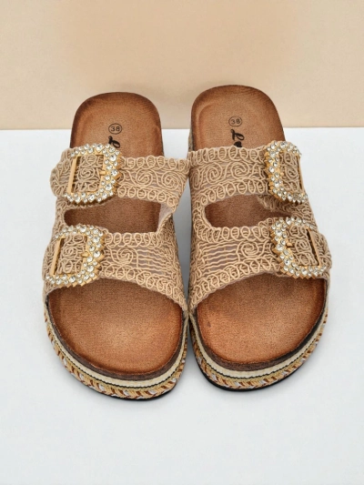 Royalfashion Damensandalen mit Strassschnallen GlamCork