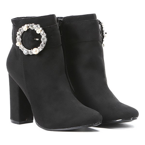 Czarne botki na słupku Emmaline- Obuwie