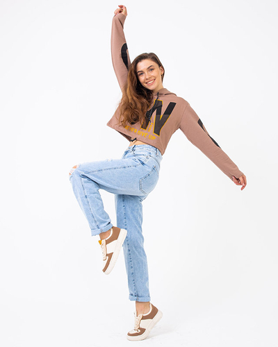 Hellbraunes Damen Crop Top mit Kapuze - Kleidung
