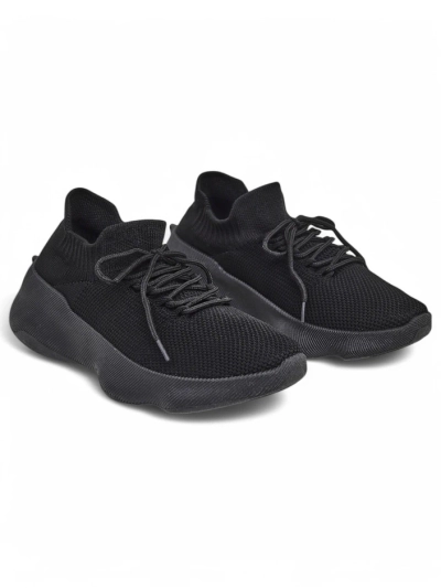 Damen Sneakers Aura Nero Schwarz Stoff Flache Sohle 4.5cm