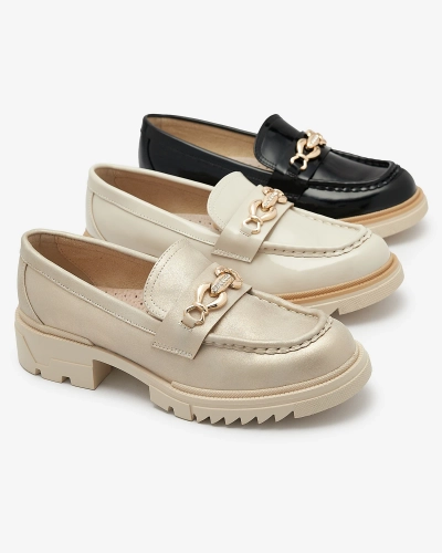 Beige lackierte Damen Mokassins mit Kette Sotella - Footwear