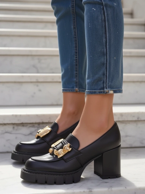 Жіночі Босоніжки Афіни на Підборах з Екошкіри в Чорному Кольорі