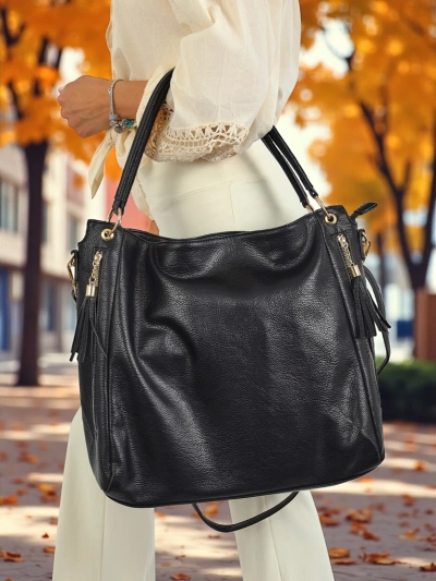 Torba damska Atena Nero – elegancka czarna torebka ze skóry ekologicznej