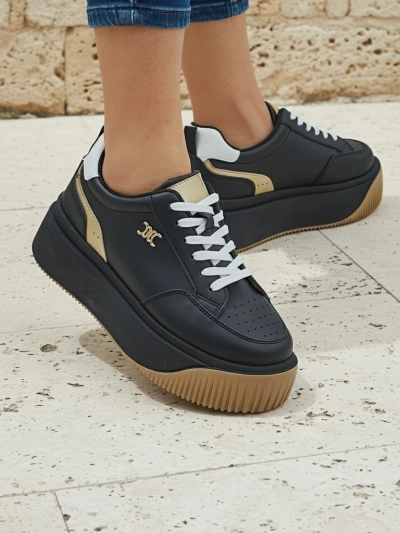 Damen-Sneakers Hypatia Nero aus Öko-Leder mit 5 cm Plateausohle