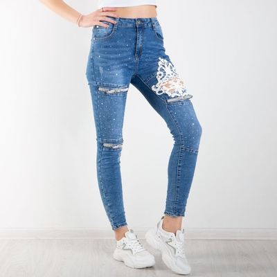 Blaue Jeans mit Falten und Verzierungen - Hose 1