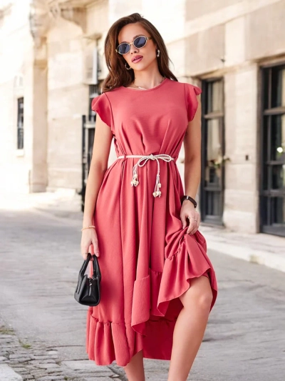 Royalfashion Damen-Midikleid mit Rüschen und kurzen Ärmeln