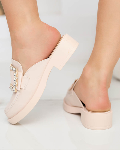 Beige Hausschuhe für Damen a'la Loafer Delaqi - Schuhe