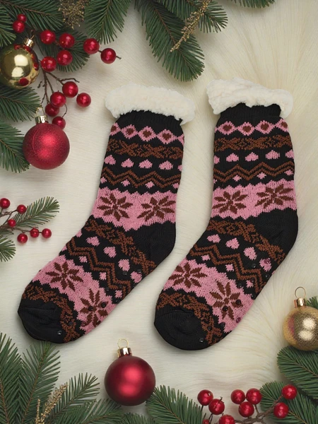 Warm gefütterte weihnachtliche Damen Socken WinterJoy