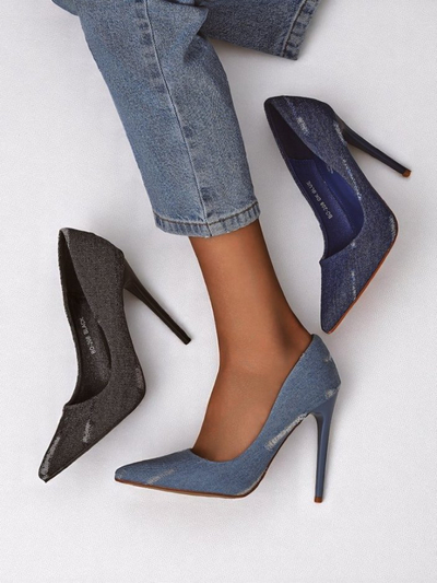 Royalfashion Damen High Heels Pumps Denim Chic
